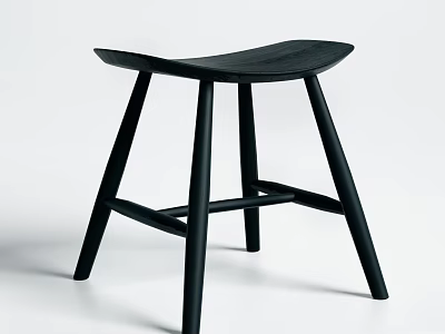 Modern Black Wooden Stool With Curved Seat And Four Legs Structure 3d model