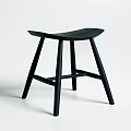 Modern Black Wooden Stool With Curved Seat And Four Legs Structure