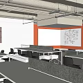 Modern Public Office Space With Open Layout Work Desks Bar Counter And Large Windows 3d model