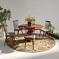 Wooden Lounge Chair With Gray Cushion In Indoor Area With Green Plants And Round Rug