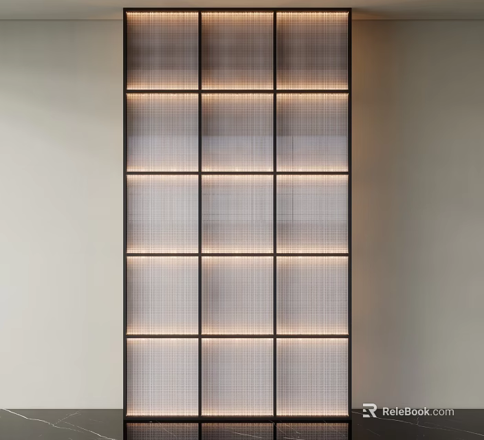 Modern Grid Room Divider With Wooden Frame Translucent Panels And Lighting 3d model