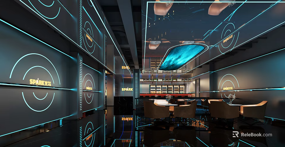 Hi Tech KTV Lounge With Neon Lights And Futuristic Decor 3d model 