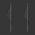 Two Traditional Warfare Spears with Attached Flags Metal Poles and Dark Fabric