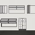 Black Decorative Shelves And Frames On White Wall With Wooden Floor 3d model