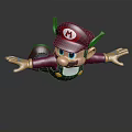 Mario Flying With Outstretched Arms Red Hat White M Purple Shirt Yellow Gloves Dark Background