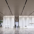 Modern Reception Hall Minimalist Design With Marble Floor Glass Partition And Green Plants