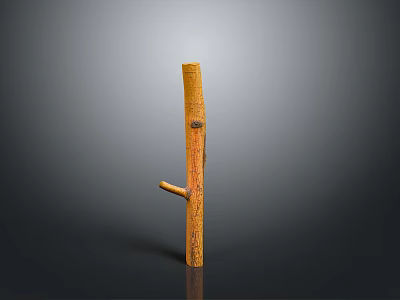 Handmade Brown Wooden Cane With Curved Handle And Natural Grain Texture Design 3d model