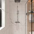 Modern Bathroom Interior With Glass Shower And Wooden Details