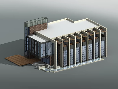 Modern Sales Office Building With Glass Facade And Structural Design Elements 3d model