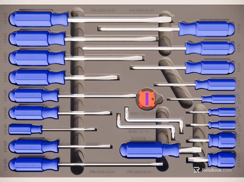 Complete Hand Tool Set With Blue Handle Screwdrivers And Various Sizes In Case 3d model 