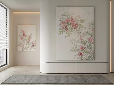 Floral Paintings Enhance Modern Minimalist Interior Decor 3d model