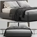 Modern Double Bed With Gray Frame White Pillows Dark Blanket And Bedside Tables 3d model