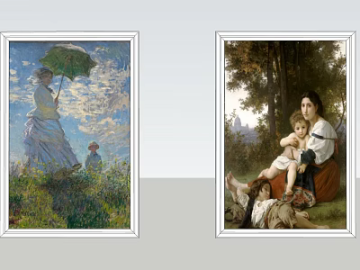 Figure Paintings Featuring Umbrella Lady Child In Grassland And Seated Mother With Children 3d model