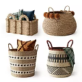 Woven Decorative Storage Baskets With Handles Pom Poms And Assorted Patterns For Home Organization 3d model