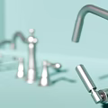 Stainless Steel Faucets With Different Styles On Display In Modern Setting 3d model