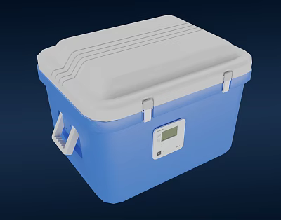 Blue And White Portable Electric Cooler With Digital Display And Side Handles For Daily Use 3d model