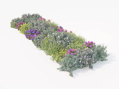 Colorful Flower Bed With Purple Pink White Blooms And Green Foliage 3d model