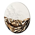 Round Wall Decor With White Textured Surface And Gold Pleated Metallic Accent