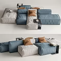 Modern Modular Sectional Sofa With Blue Beige Modules Decorative Cushions And Side Tables 3d model