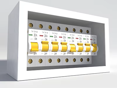 Electrical Switch Panel With Multiple Ampere Switches And Indicator Lights In Distribution Box 3d model
