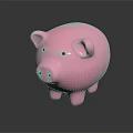 Decorative Ornament Set Featuring Pink Piggy Bank on Black Surface with Shiny Reflection