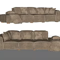 Gray Sectional Sofa With Textured Fabric Multiple Cushions And Throw Blanket 3d model