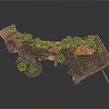 Modern Scene Featuring Broken Structures Rocks And Lush Vegetation On Natural Terrain 3d model