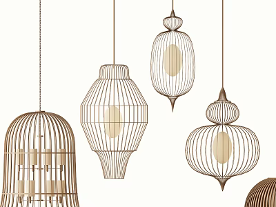 Elegant Decorative Pendant Lights With Intricate Wire Frame And Various Shapes 3d model