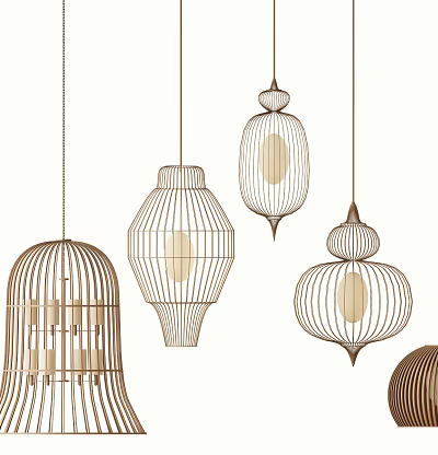 Elegant Decorative Pendant Lights With Intricate Wire Frame And Various Shapes 3d model