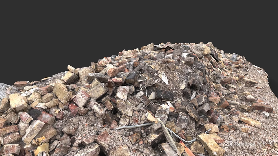Wood and Stone Construction Debris Pile with Various Broken Fragments 3d model 