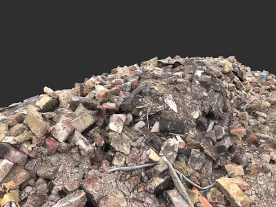 Wood and Stone Construction Debris Pile with Various Broken Fragments 3d model