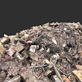 Wood and Stone Construction Debris Pile with Various Broken Fragments