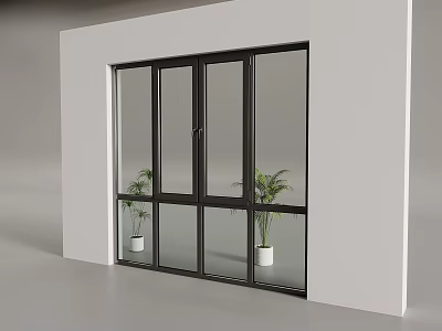 Modern Floor-to-Ceiling Window Design With Black Frame Clear Glass Indoor Plants And White Wall 3d model