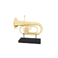 Golden Brass Tuba Musical Instrument With Black Display Stand For Art Supplies