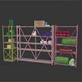 Metal Storage Shelves With Multiple Layers Holding Storage Boxes Blankets And Decorative Items