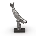 Silver Metal Animal Head Sculpture With Streamlined Design And Black Base Carving Artwork