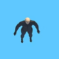 3D Render of Man in Black Tight Suit with Muscular Physique on Blue Background