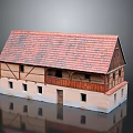 Traditional Model House With Red Tiled Roof Wooden Structure And Beige Walls