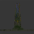 Ancient Stone Tower Structure With Moss Covered Base And Glowing Blue Lines 3d model