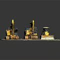 Yellow Construction Equipment With CAT Excavators And Bulldozers On Site