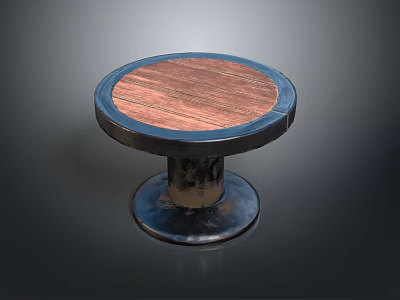 Round Dining Table With Wooden Grain Top And Black Metal Base 3d model