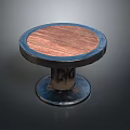 Round Dining Table With Wooden Grain Top And Black Metal Base
