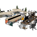 Modern Office Desks With Ergonomic Chairs Green Plants And Workstation Setup