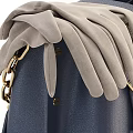 Stylish Blue Leather Handbag With Gray Gloves And Golden Accents Details