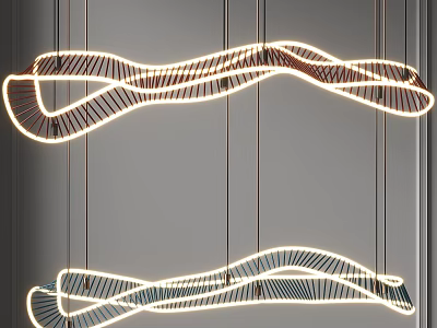Modern Curved Chandelier With Striped Design and LED Lighting Hanging in Contemporary Space 3d model