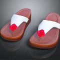 Brown Sole Flip Flops With White Strap And Red Flower Decoration