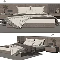 Modern Wooden Double Bed With Headboard Nightstands Pillows Blankets And Decorative Plant