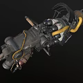 Mechanical Sci Fi Weapon Featuring Complex Industrial Design Metal Gears Pipes And Cables