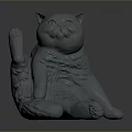 3D Gray Cat Sculpture Sitting Position With Detailed Fur And Paws