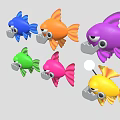 Six Colorful Cartoon Fish Toys With Big Mouths And Bright Eyes